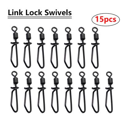 15 יחידות אביזרי דיג קרפיונים קישור נעילת מסתובבים דיג קרפיון טבעות מסתובבות 360° סיבוב של גלגלי דיג קרפיונים מסתובבים לקרפיונים