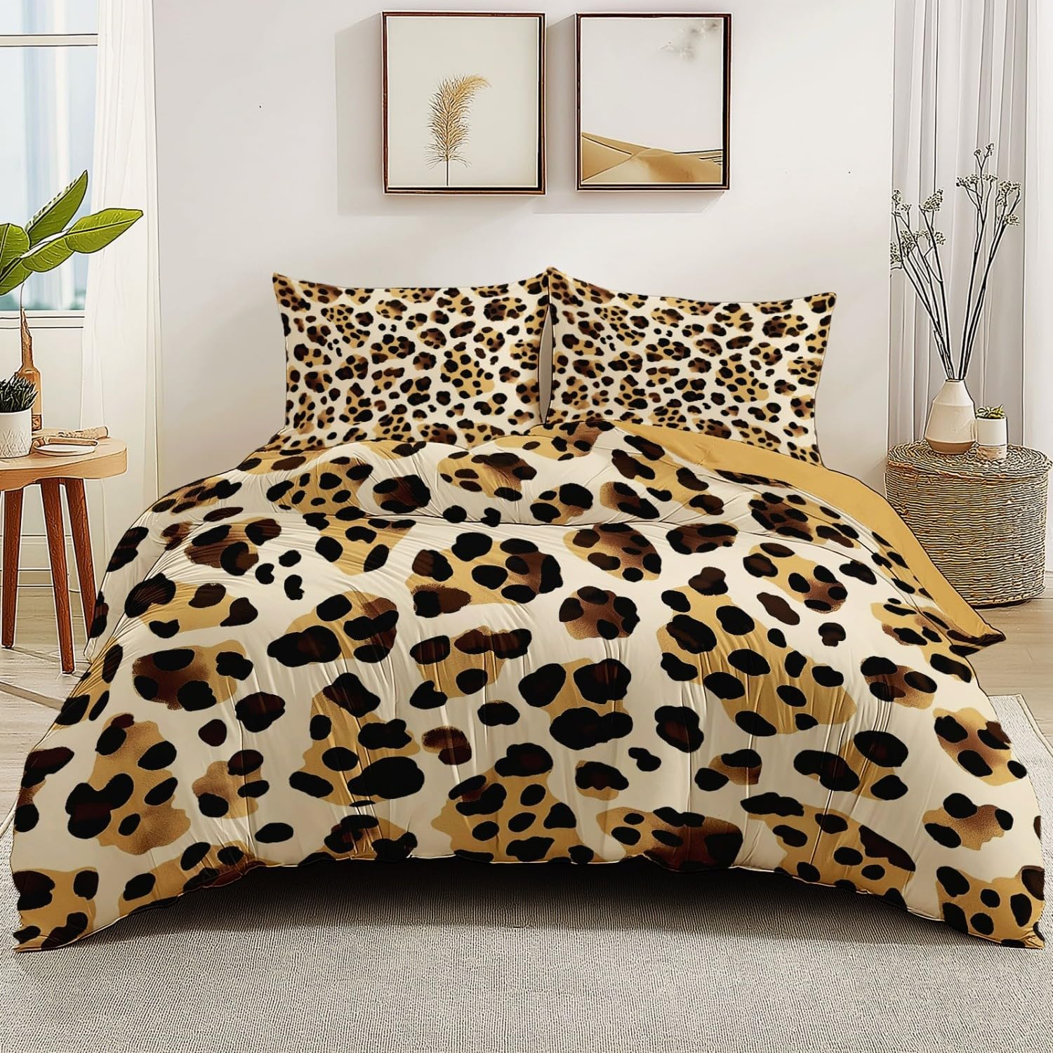 Leopard Duvet Cover Set King Size For Kids Boys Girls Teens Cheetah Bedding Set Animal Print Comforter Cover with 1/2 Pillowcase 135x200cm