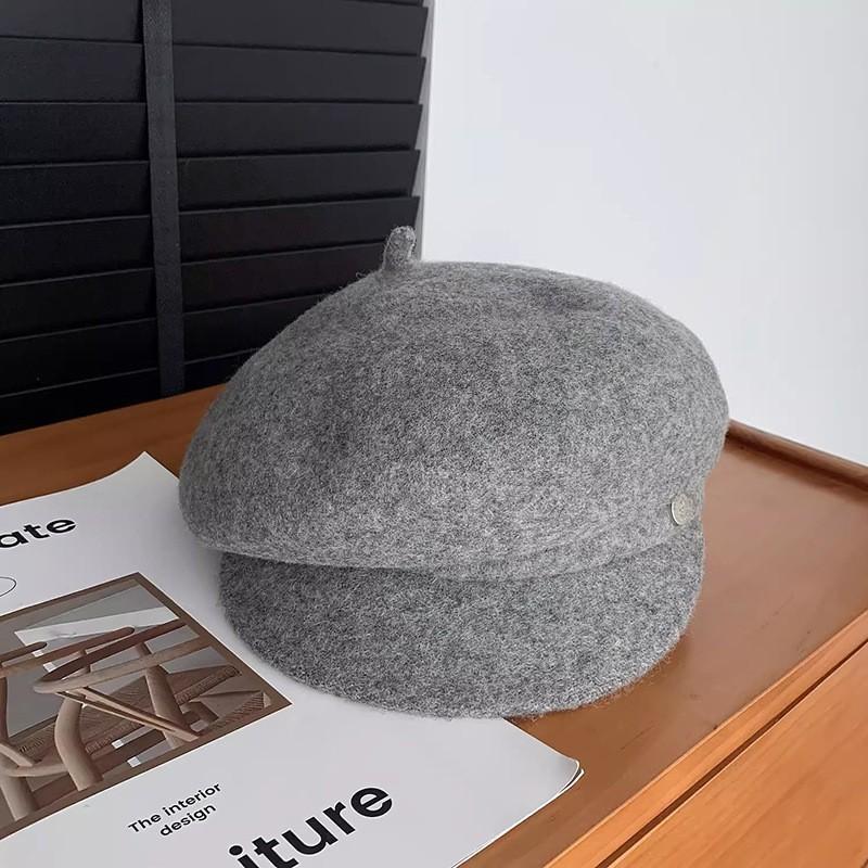 Three-dimensional Stylish Wool Beret Women's Autumn and Winter Thermal Hat Showing Face Small Painter Hat Versatile Octagonal Hat