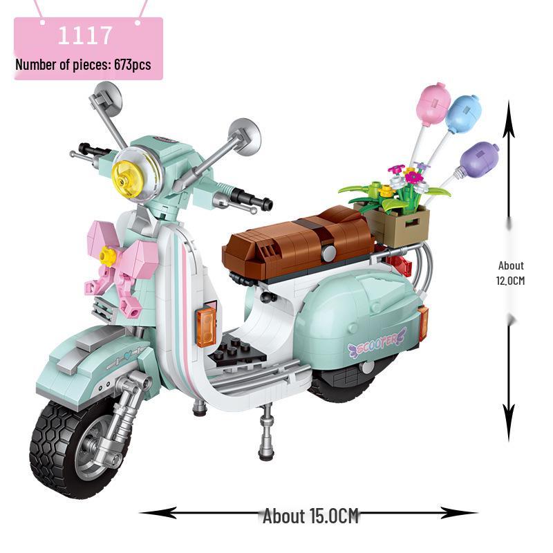 LOZ 1117 Mini Motorcycle Scooter Ornament - Educational Building Blocks for Children