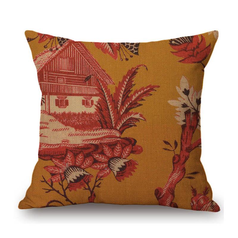 Classic Ethnic Flower Pattern Floral Cotton Linen Sofa Throw Pillow Case Home Decorative Art Cushion Cover