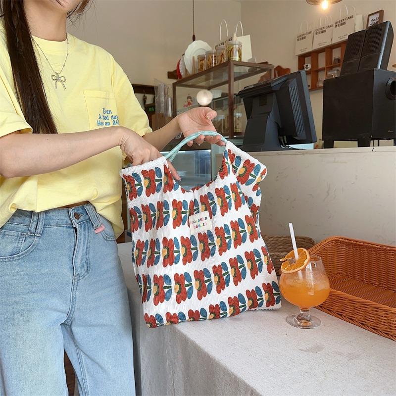 5 wrinkled cloth printed handbag spring and summer thin shopping handbag fresh floral large-capacity cloth bag