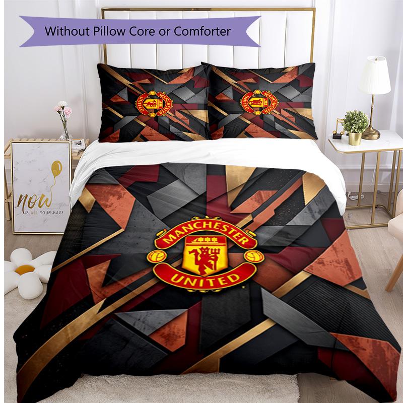 Set Lenzuola Stampato Manchester United 3 Pezzi Morbido Delicato sulla Pelle Lavabile Copripiumino e Federe Set Tutte le Stagioni Camera da Letto