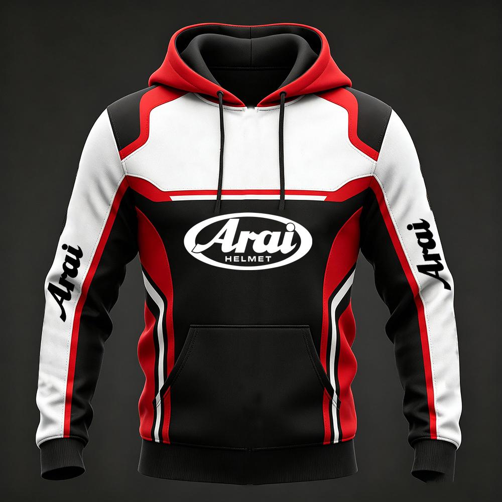 Men's Arai Racing Hoodie - Red/Black/White Color Block Motorsport Sweatshirt