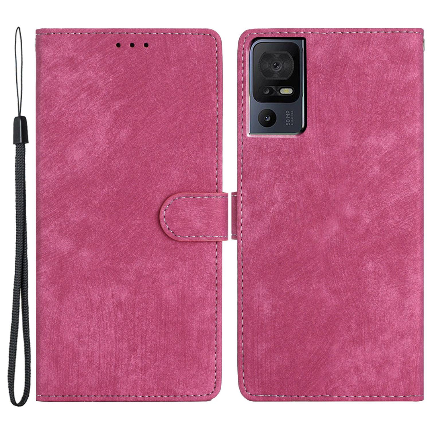 

For TCL 40 SE Case with Wrist Strap Skin-touch Wallet Leather Phone Cover Rose