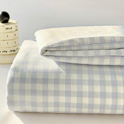Spring Summer Washed Cotton Bed Sheet Three Piece Set Japanese Style Simple Grid Bed Cover Single Piece Household Simmons Mattress Protective Cover