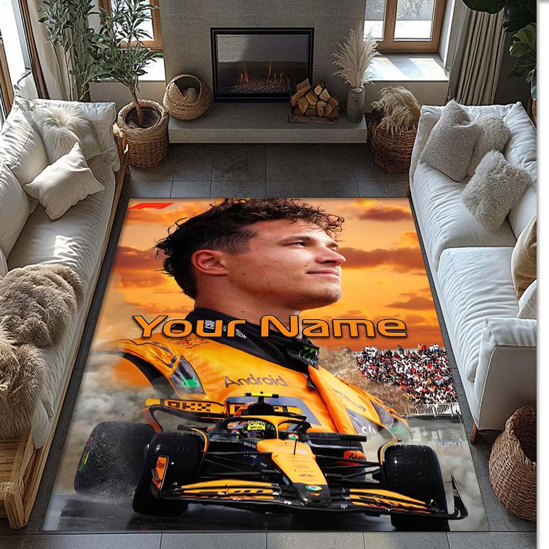 Lando Norris Crystal Velvet Rug, Custom Name Text Personalized Non‑Slip Floor Mat for Home Decor Gift