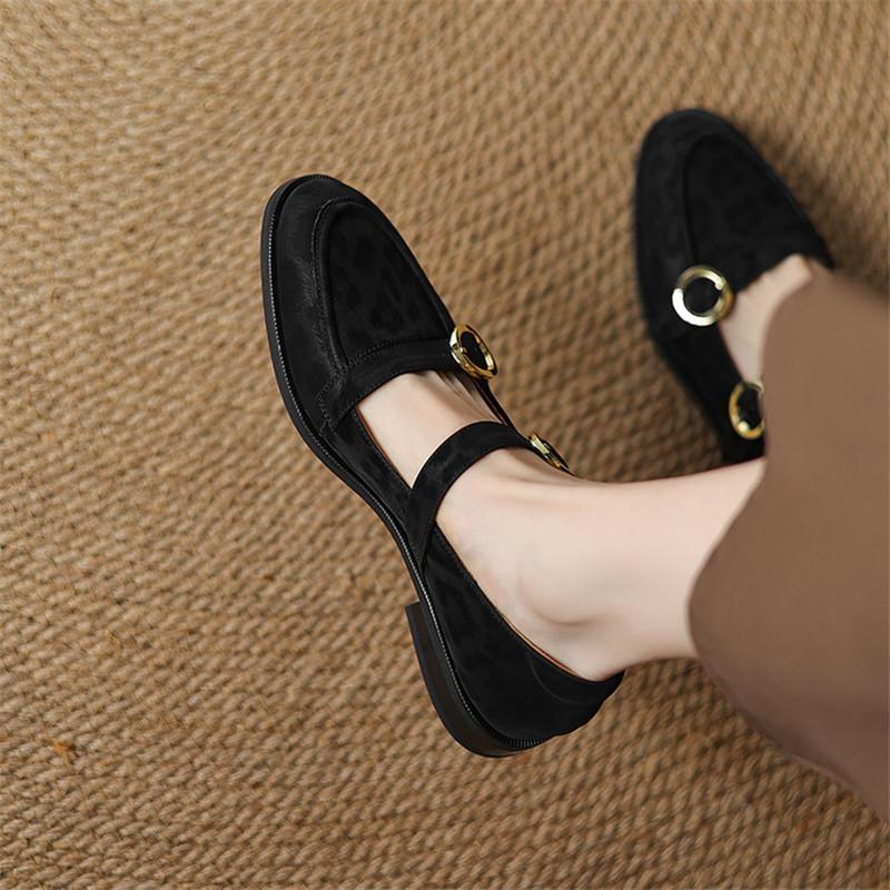 Fashion New Spring/Summer Genuine Leather Women Pumps Shoes for Women Fashion Leopard Print Round Toe Mary Jane Shoes Low Heels Women