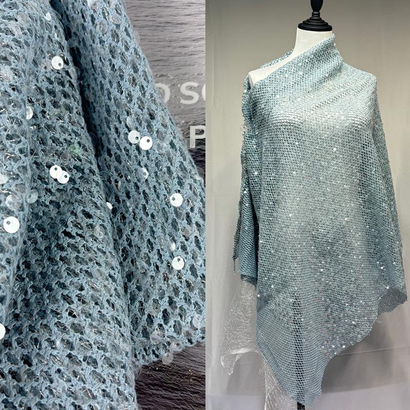 5mm Sequin Embroidered Cutout Fishnet Fabric Transparent Piece Beads Women's Dress Wedding Dress Double Mesh Fabric