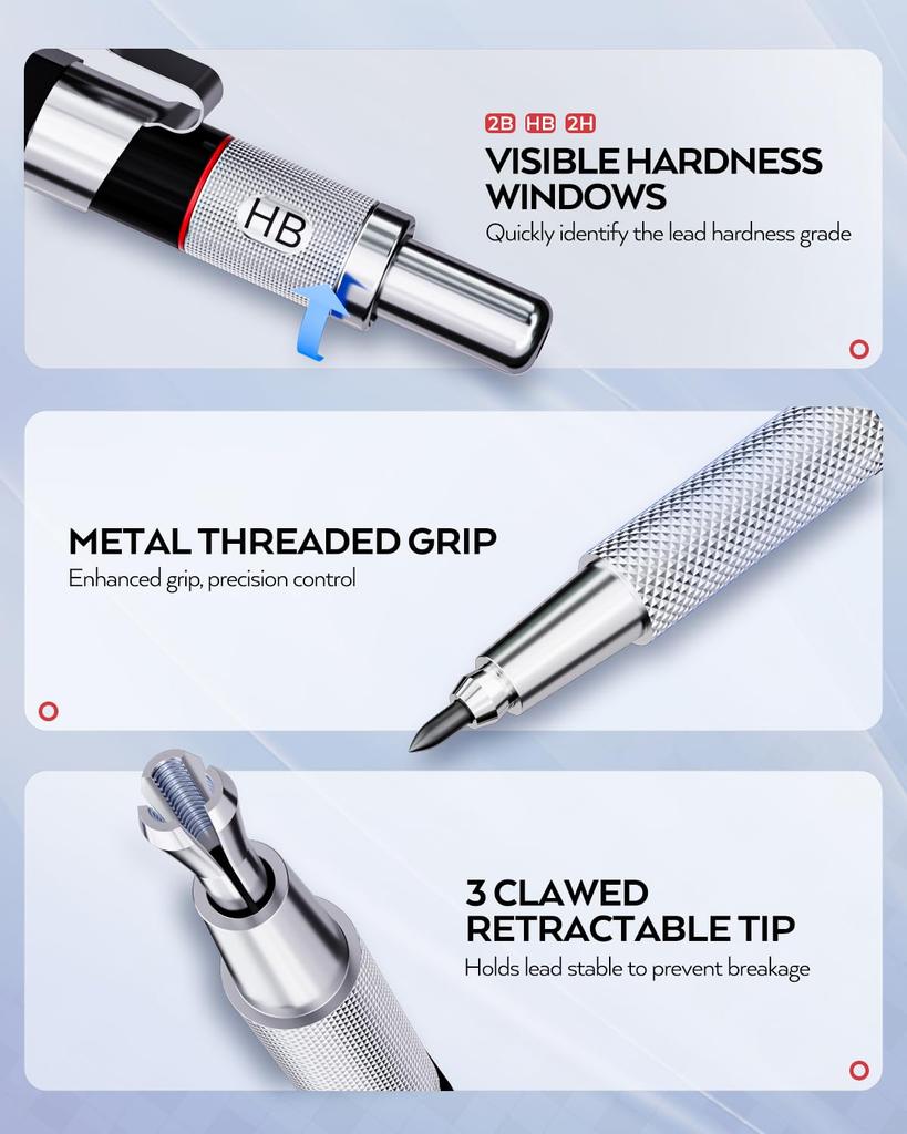 Nicpro Mechanical Pencil Set – Metal Pencils with Case, 0.5mm / 0.7mm / 0.9mm / 2.0mm Lead Holder, Includes Graphite Leads (2B, HB, 2H) & 12 Refills
