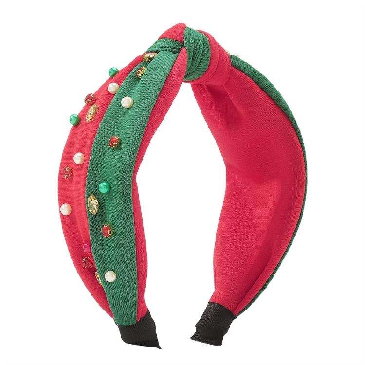 Kids Hair Hoop Red Glossy Beads Crystal Headband Red Green for Christmas Party
