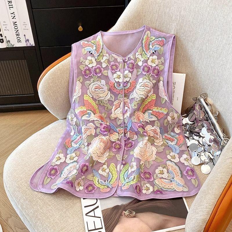 

Вышитый жилет летний новый топ жилет тонкий жилет многослойный жилет женский 3XL (recommended 138-75kg)