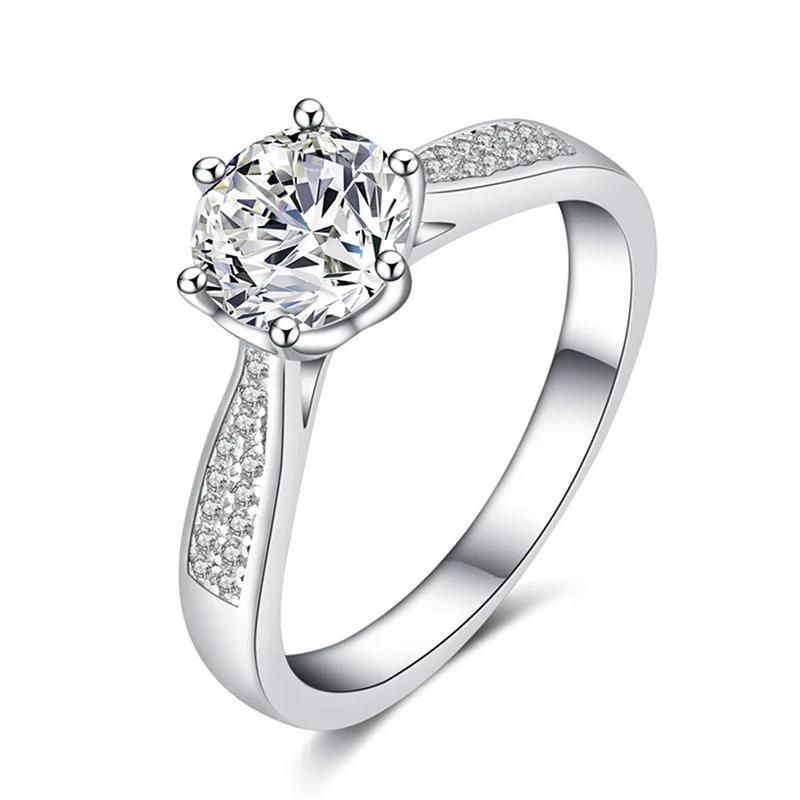 Classic Female Rings 925 Silver 6 Claws Moissanite Rings for Women Promise Love Zircon Engagement Wedding Jewelry Gift