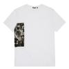 IKALOOK Printed Color Block White Round Short Sleeve T-Shirt Stee164