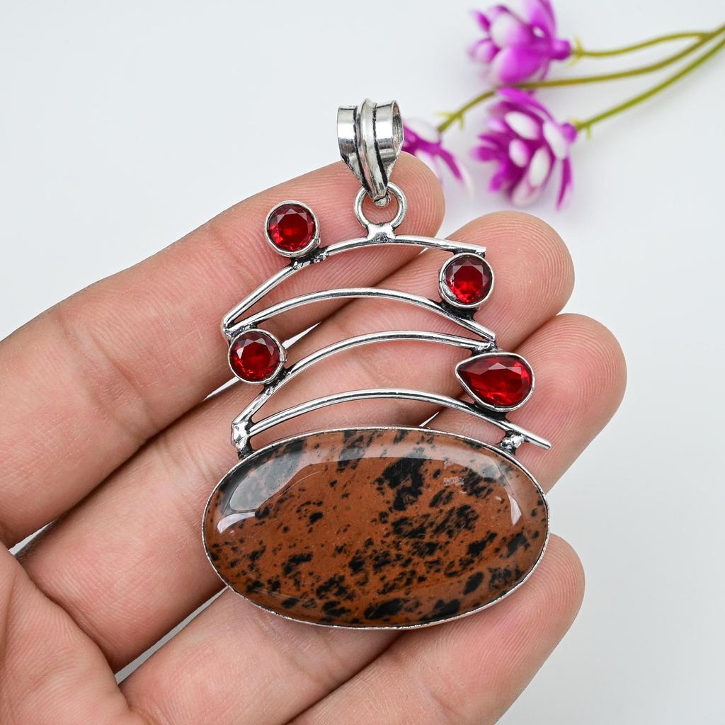 Mahogany Obsidian, Red Garnet Jewelry, 925 Solid Sterling Silver Pendant, Handmade Gemstone Jewelry Pendant For Memorial Day