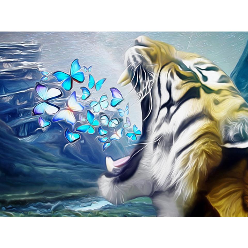 5D DIY diamantová malba Zvířecí obrázek Kulatý tygr Diamantové vyšívání Štrasová mozaika Domácí dekorace Dárek