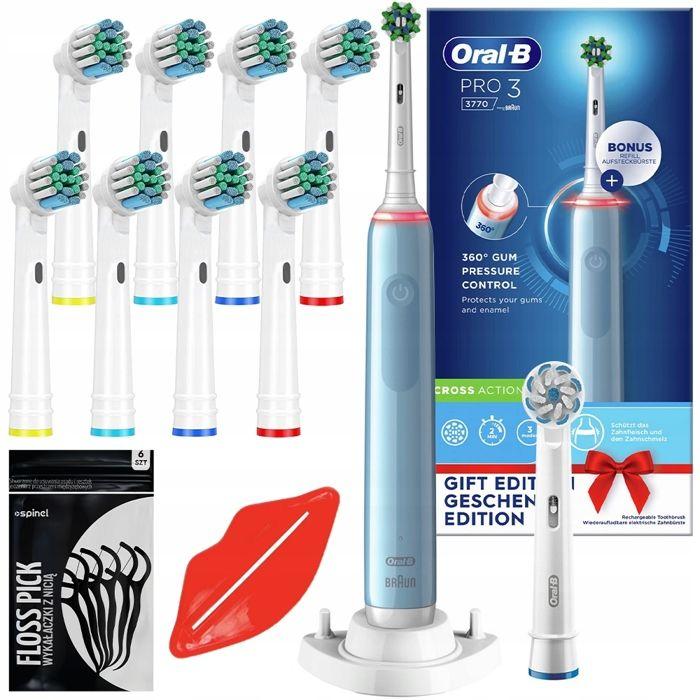 Oral-B Pro 3 3770 Blue brosse à dents + 8 embouts de brosse à dents de rechange