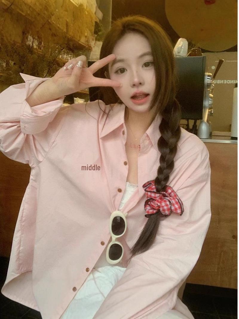 

Весна/Лето 2025 Вышитая блузка с длинным рукавом и бантом свободного кроя с солнцезащитой Medium розовый