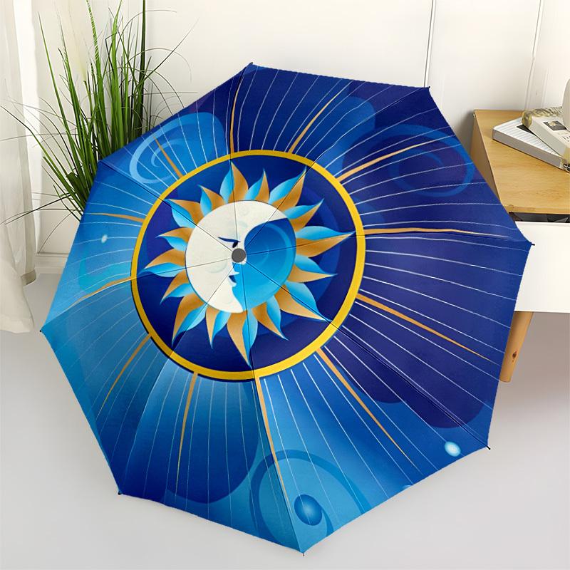 1pc Sun Moon Design Automatic Umbrella - 8-Rib Durable Frame, Portable Fashion Accessory & Holiday Gift Yy251117143
