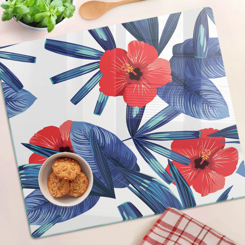 Stylowa I Trwała Deska Szklana Z Nadrukiem Czerwony Hibiskus 60X52 Cm