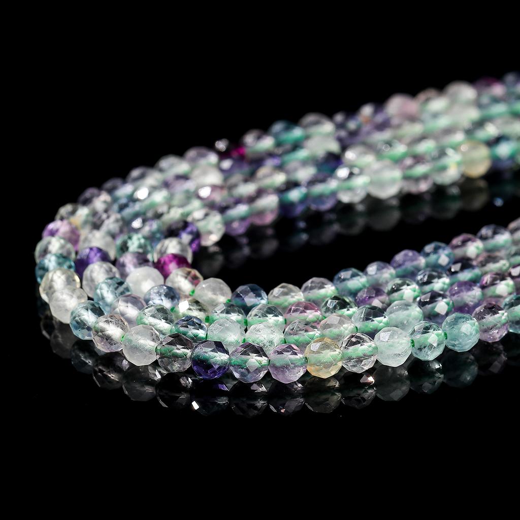 7A Natural Multicolor Fluorite Faceted Beads Round Loose Spacer Gemstone Bead for Jewelry Making Diy Necklace Bracelet Accessory