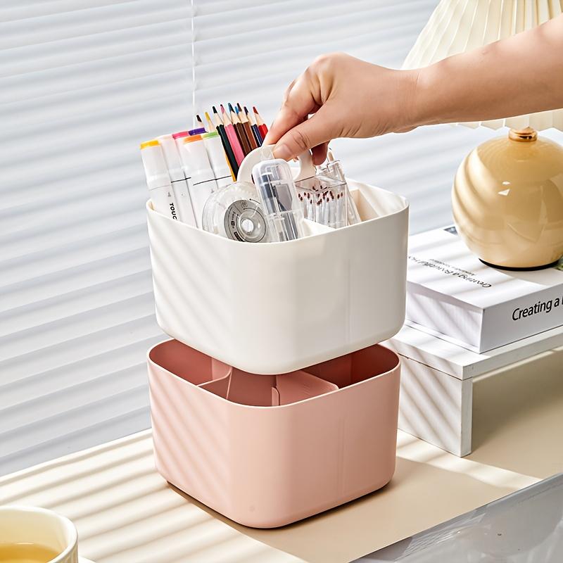 1PC Portable Plastic Storage Basket with Handle, Lightweight Desktop Finishing Box, Suitable for Schools and Offices