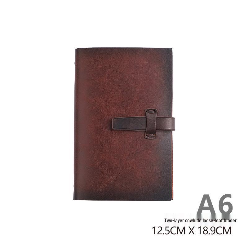 In-Stock Genuine Leather Loose-Leaf A5/A6 Notebook: Premium Cowhide Business Office Journal with Custom Logo