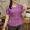 ZANZEA Women Casual Round Neck Summer Short Sleeve Blouse