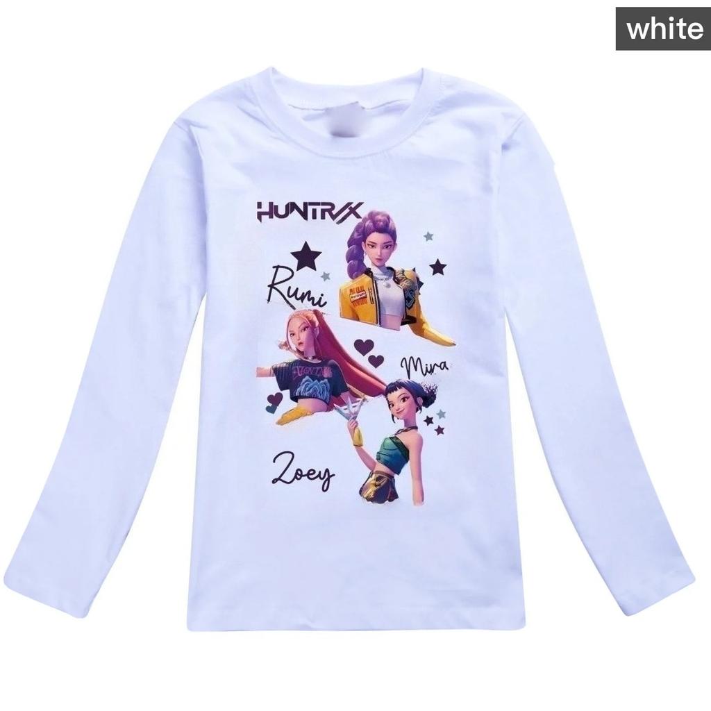KPop Demon Hunters Kids Huntrix Long Sleeve T-Shirt Cartoon Casual O-Neck Top for Boys And Girls Fashion Loose Youth Clothing