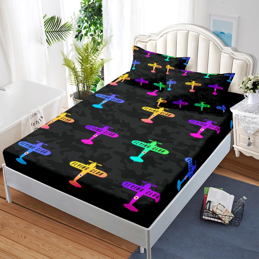 Mattress Mattress Cover Three-Piece Set, Colorful Black Graffiti Mattress Protective Cover Fully Enclosed