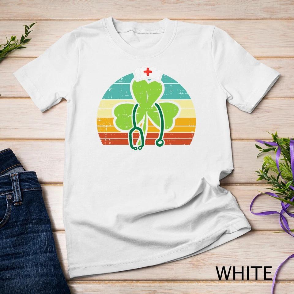 Shamrock Nurse Stethoscope Retro St Patricks Day Nurses RN Unisex T-shirt 9 S