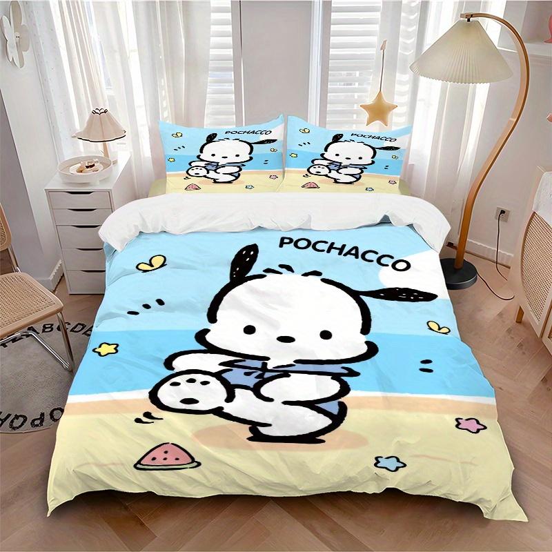 3pcs Beach Pochacco Bedding Set - Includes Quilt Cover and Pillowcases, Suitable for All Seasons, Machine Washable - Ideal Gift for Family a