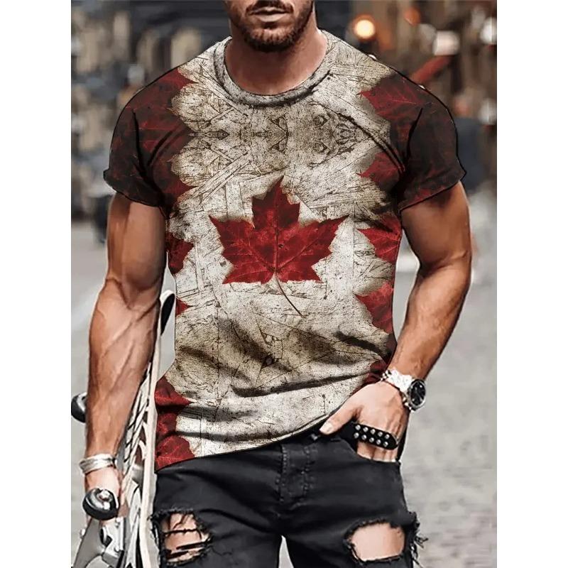 Men'S Canadian Flag & Maple Leaf Print T-Shirt Summer Short Sleeve Tee Shirts With Round Neck Mens Canada Day T Shirt Tops