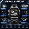 Square LED Digital Watch with Stainless Steel Case, Dual Display, Daily Water Resistance