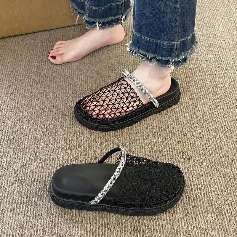 

Повседневная плетеная сетчатая сумка-холоу, сандалии с закрытым носком, женская летняя обувь, пляжная обувь на толстой подошве, крутые шлепанцы 35