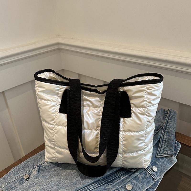 Ladies Tote Handbags Large Capacity Cotton Padded Shopping Bag Rhombus Portable Handbag Quilted Solid For Leisure Travel