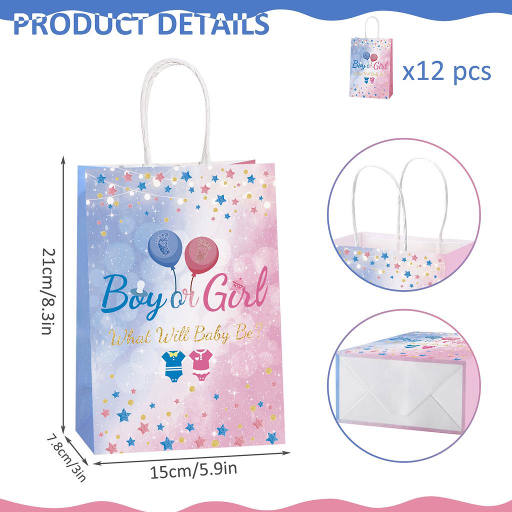 12Pcs Gender Reveal Gift Bag Boy or Girl Paper Bags Party Favor Supplies Gifts Wrapping Bags for Baby Gender Reveal Theme Party