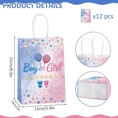 12Pcs Gender Reveal Gift Bag Boy or Girl Paper Bags Party Favor Supplies Gifts Wrapping Bags for Baby Gender Reveal Theme Party