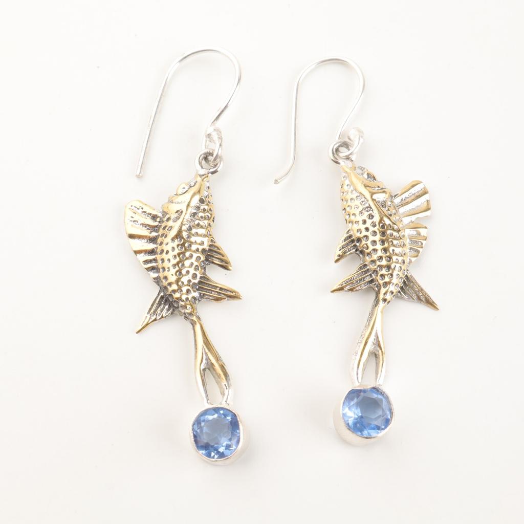 Tanzanite Gemstone 925 Sterling Silver Jewelry Handmade Two Tone Earrings 2.17" EE-148-14