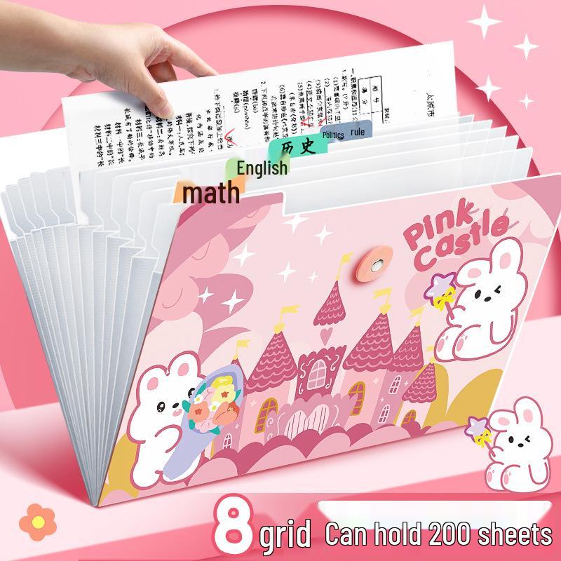 

A4 Accordion Folder: Student Test Paper Holder with 12 Pockets, 8 Pockets Cute Transparent Organizer.