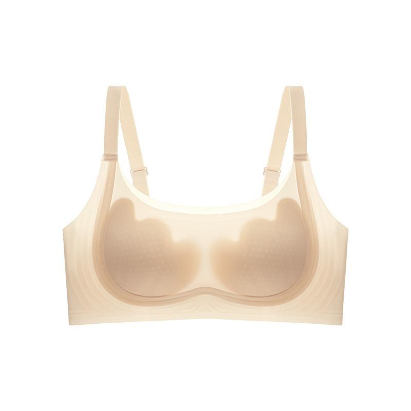 Shell Cup R Cup Traceless Rabbit Ear Cup Underwear Women's Big Breasts Show Small Gathering Double Breasts Vest Type Bra