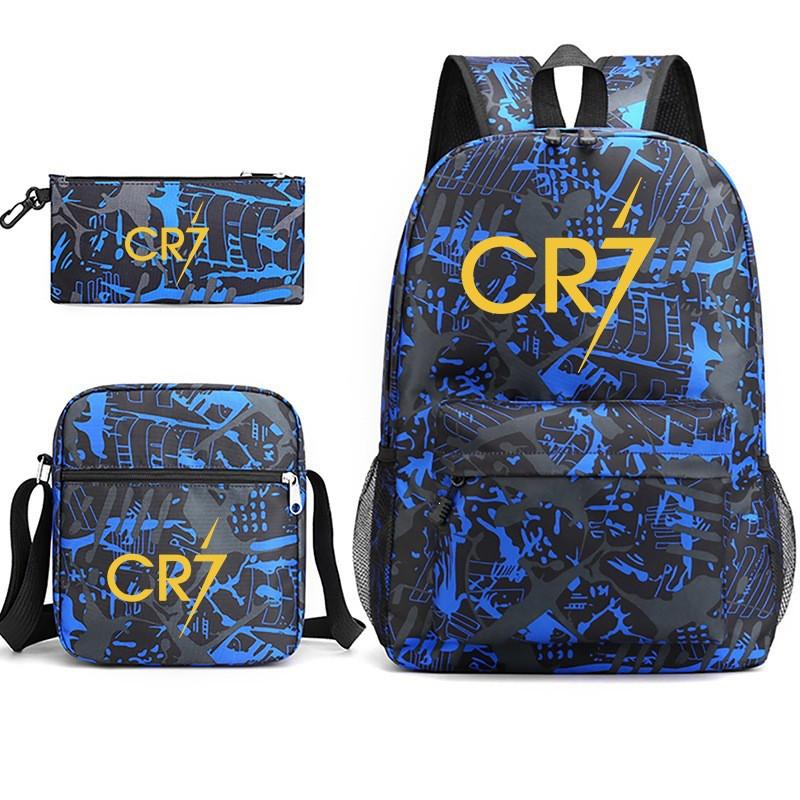 CR7 Youth Printed Backpack With Shoulder Pouch Set Middle School Students Durable Oxford Fabric Breathable Shockproof