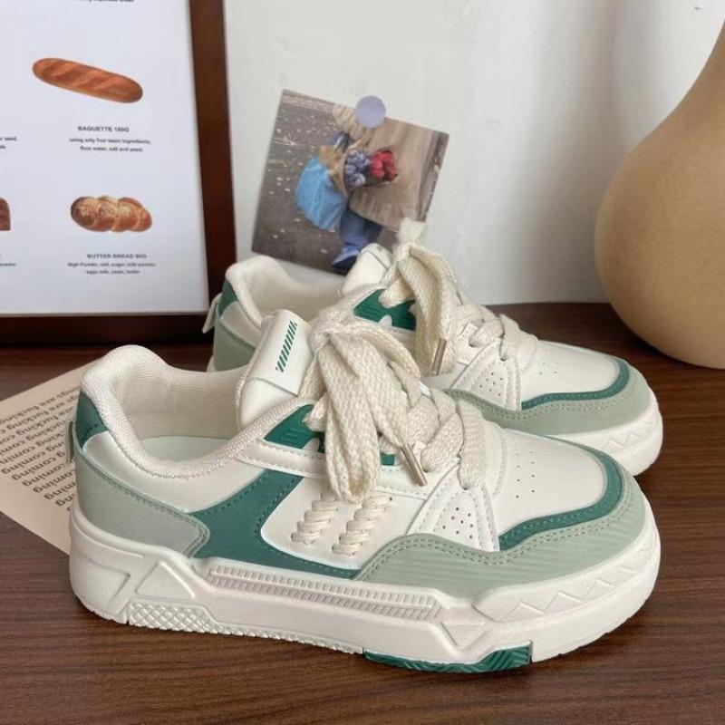 

Модные женские туфли на толстой подошве, осенние новые низкие кеды контрастного цвета в стиле ретро, женские студенческие повседневные спортивные маленькие белые туфли 35 зелёный