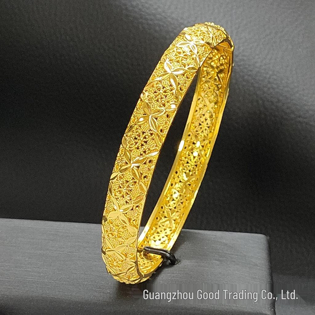 Gold-Plated Floral Leaf Bracelet: Non-Fading Bridal Bangle