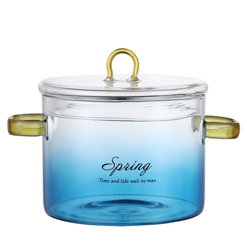 1500ML Glass Simmer Pot Transparent Gradient Glass Saucepan Household Heat-resistant Pot For Pasta Noodles Soup