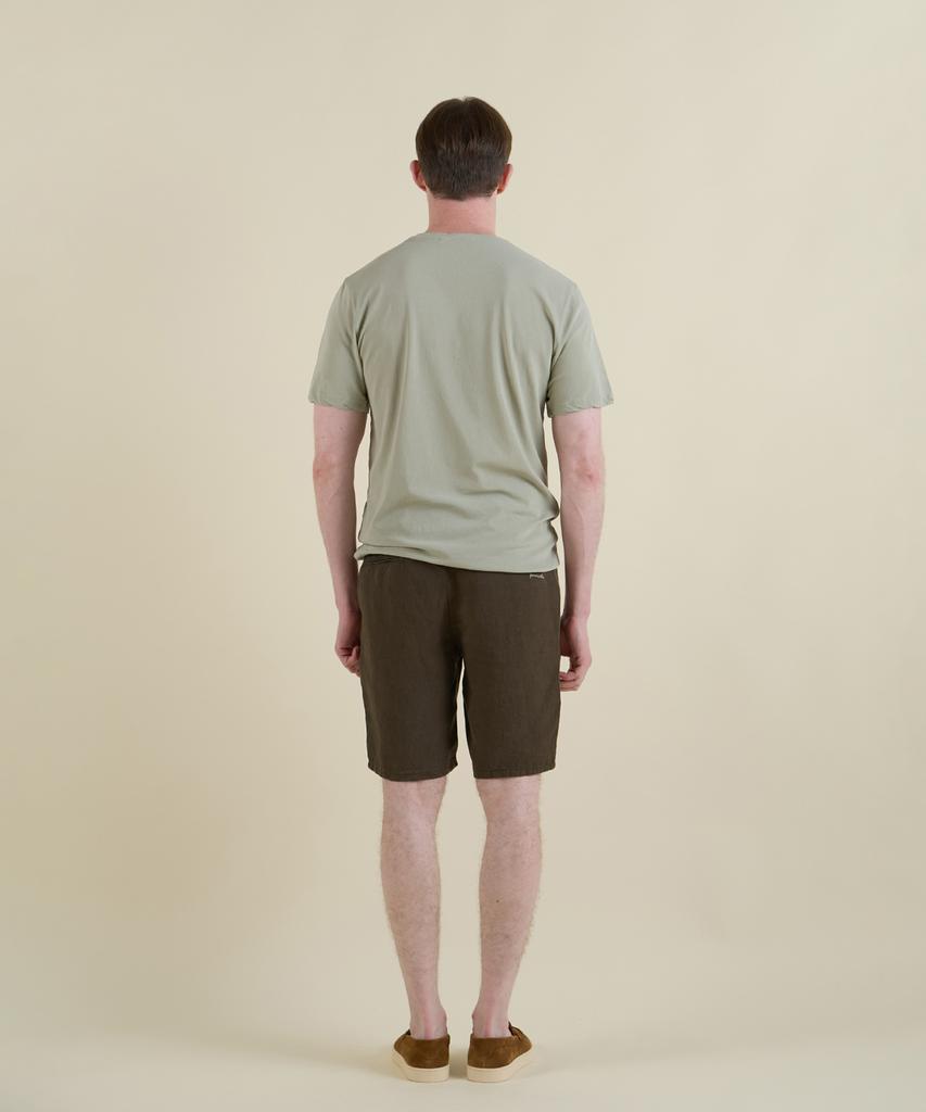 PANICALE Khaki Drawstring Linen Tencel Shorts