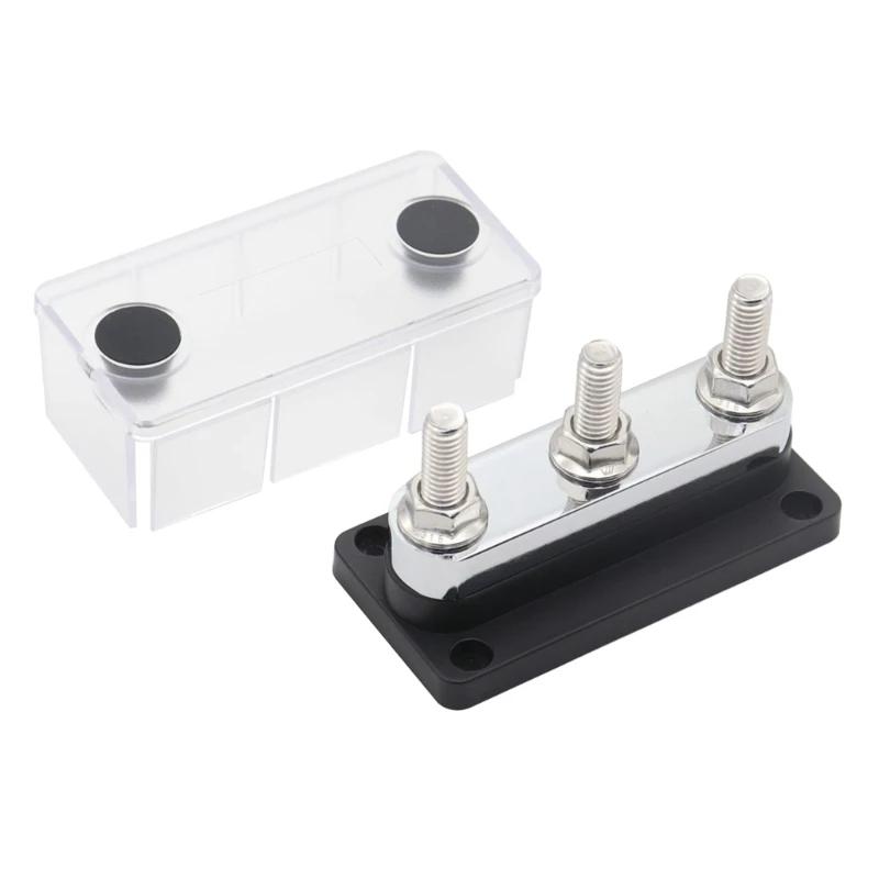 600A Bus Bar 3-Stud (3/8") M10 High Current Copper Busbar Terminal Block Battery Ground Distribution Block DC 12-48V with Cover