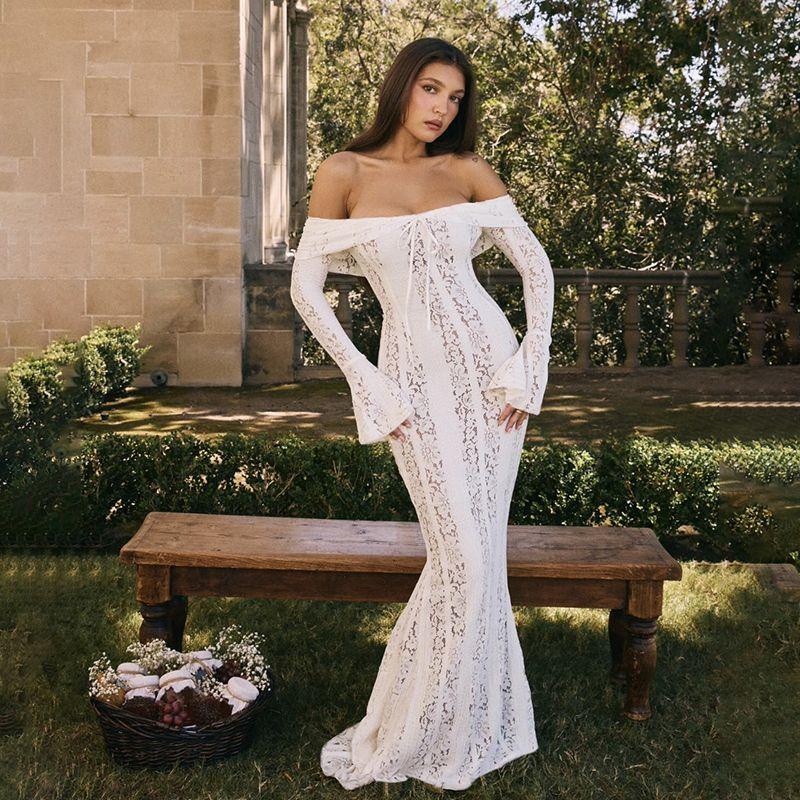 

# Sisjuly# Fashion Style Accessible Luxury off-Shoulder Cut Out Silm Dress Female Fancy Dinner Party Formal Dress White S