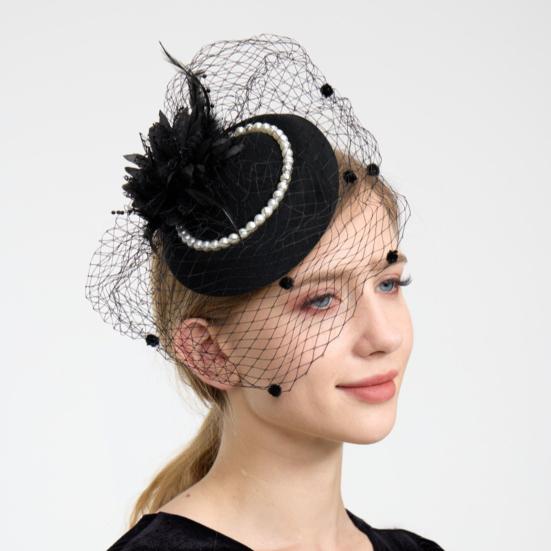 Top Hat Hair Accessories Faux Pearls Feather Flower Veil Decor Dance Headdress Fascinator Headpiece Fashion Accessory