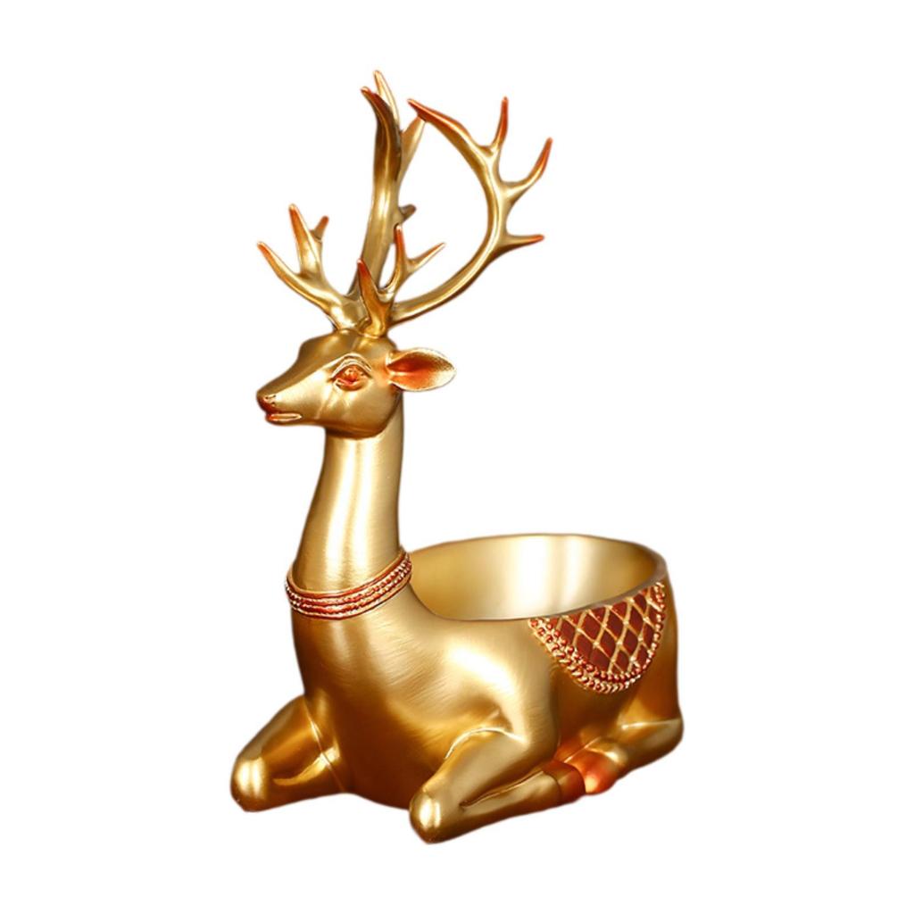 Cartoon Deer Statue Candy Dish Desktop Storage Tray Cute Decorative Figurine for